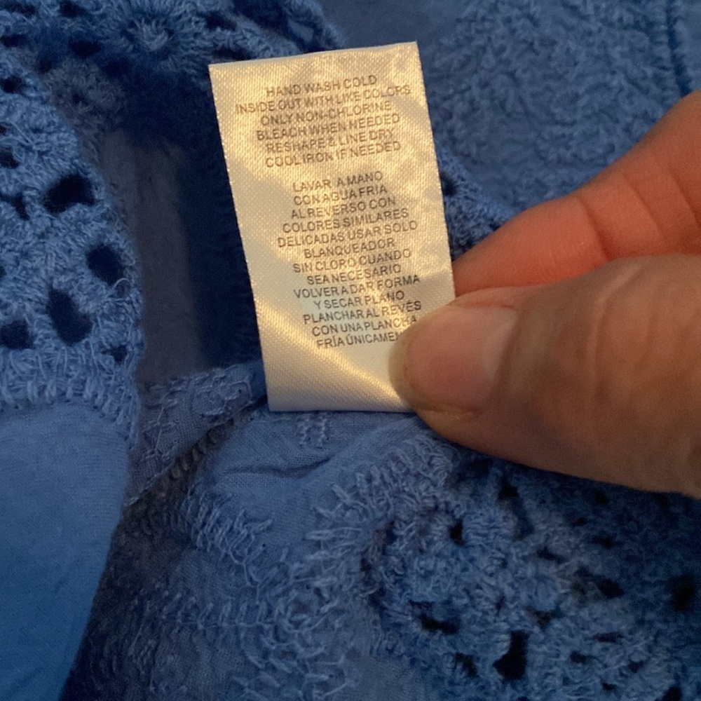 Democracy Woven Cotten Crochet Trim Peplum Top Cerulean Blue S - Picture 15 of 16